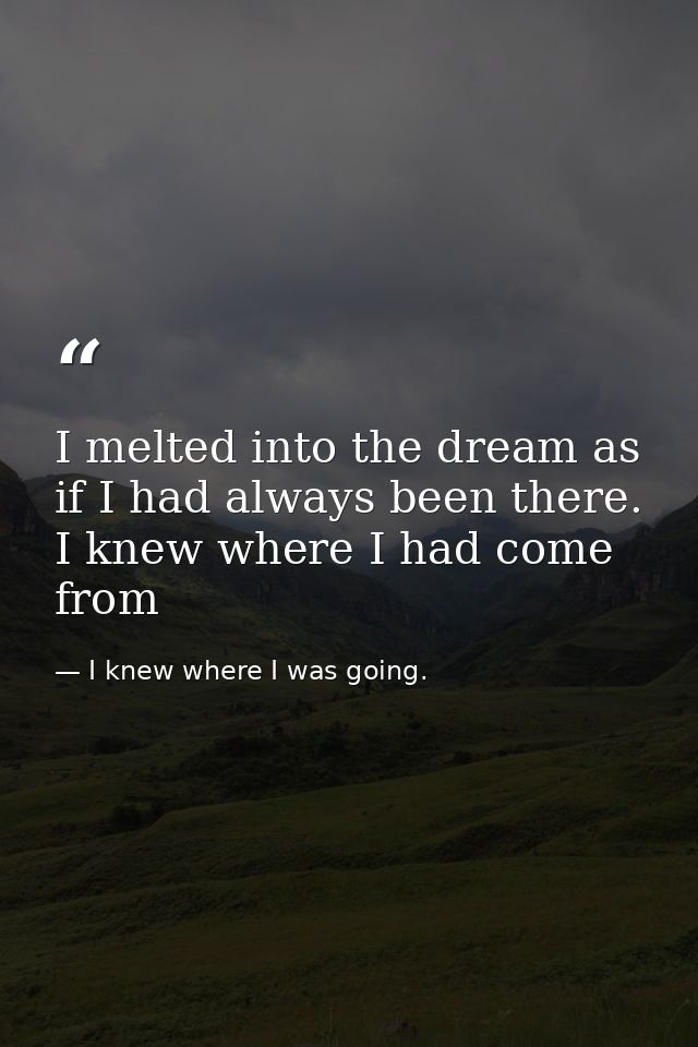 I melted into the dream as if I had always been there. I knew where I had come from — I knew where I was going.