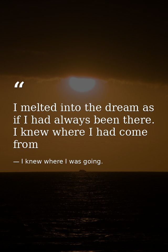 I melted into the dream as if I had always been there. I knew where I had come from — I knew where I was going.
