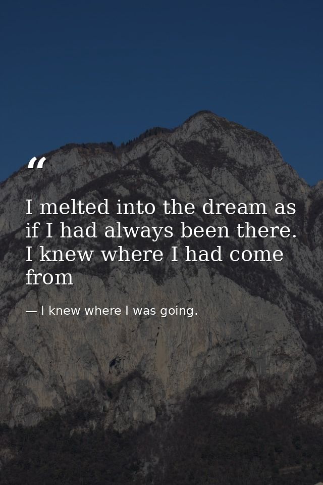 I melted into the dream as if I had always been there. I knew where I had come from — I knew where I was going.