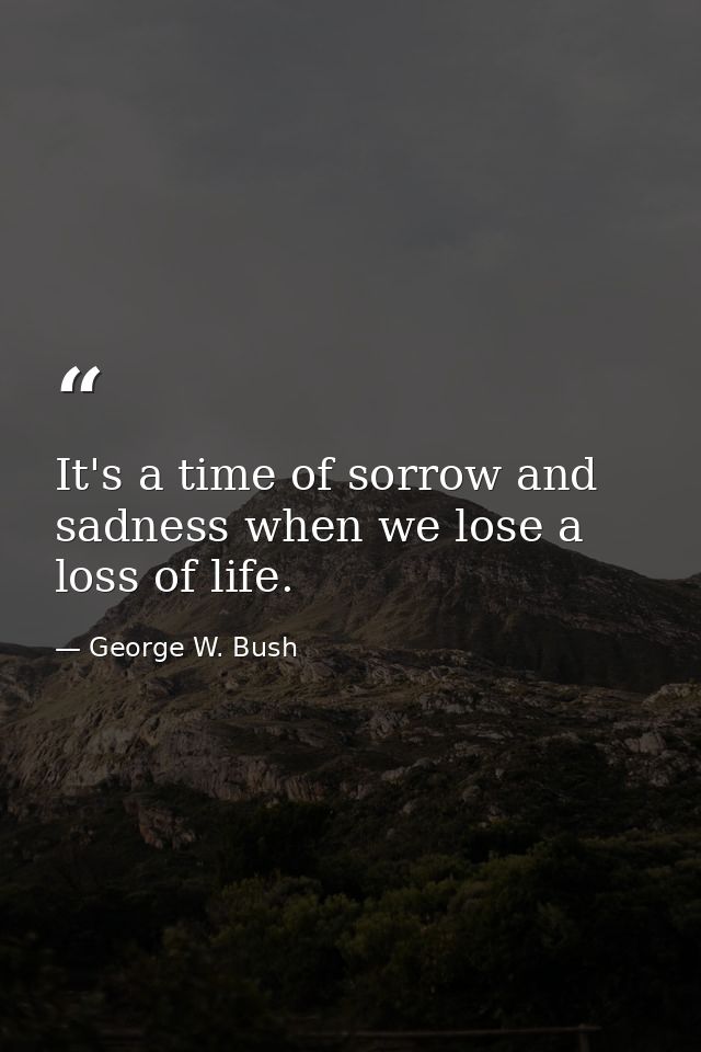 It's a time of sorrow and sadness when we lose a loss of life. — George W. Bush