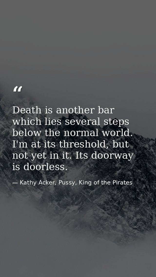 Death is another bar which lies several steps below the normal world. I'm at its threshold, but not yet in it. Its doorw — Kathy Acker, Pussy, King of the Pirates