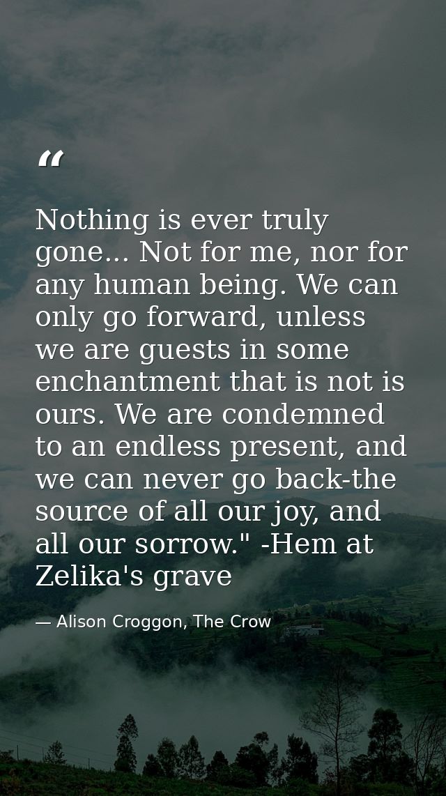 Nothing is ever truly gone... Not for me, nor for any human being. We can only go forward, unless we are guests in some  — Alison Croggon, The Crow