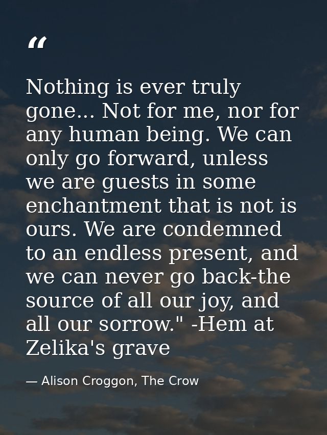 Nothing is ever truly gone... Not for me, nor for any human being. We can only go forward, unless we are guests in some  — Alison Croggon, The Crow