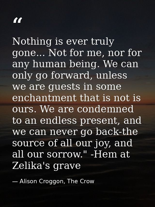 Nothing is ever truly gone... Not for me, nor for any human being. We can only go forward, unless we are guests in some  — Alison Croggon, The Crow