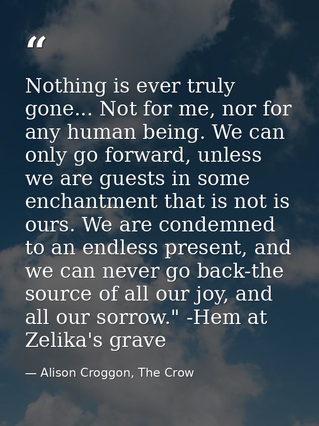 Nothing is ever truly gone... Not for me, nor for any human being. We can only go forward, unless we are guests in some  — Alison Croggon, The Crow