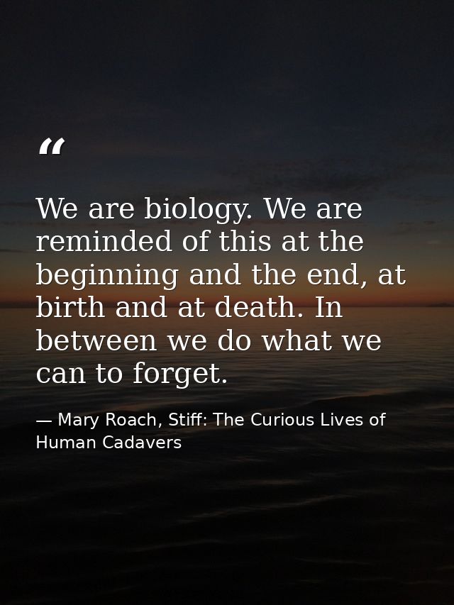 We are biology. We are reminded of this at the beginning and the end, at birth and at death. In between we do what we ca — Mary Roach, Stiff: The Curious Lives of Human Cadavers