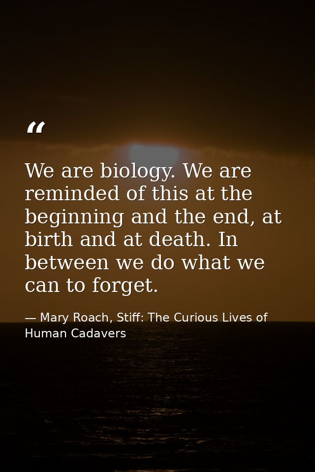 We are biology. We are reminded of this at the beginning and the end, at birth and at death. In between we do what we ca — Mary Roach, Stiff: The Curious Lives of Human Cadavers
