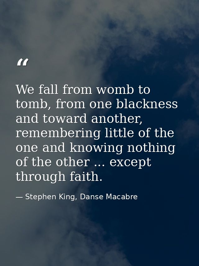 We fall from womb to tomb, from one blackness and toward another, remembering little of the one and knowing nothing of t — Stephen King, Danse Macabre