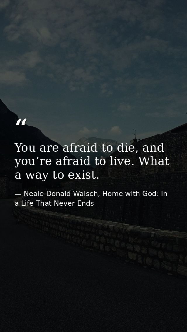 You are afraid to die, and you’re afraid to live. What a way to exist. — Neale Donald Walsch, Home with God: In a Life That Never Ends