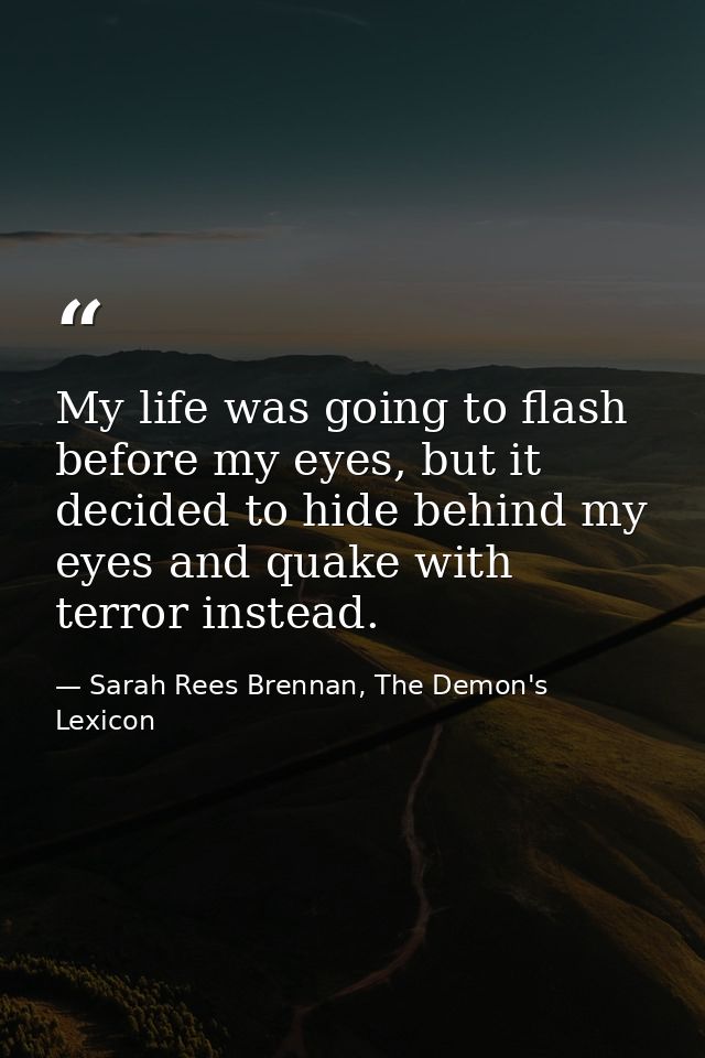 My life was going to flash before my eyes, but it decided to hide behind my eyes and quake with terror instead. — Sarah Rees Brennan, The Demon's Lexicon