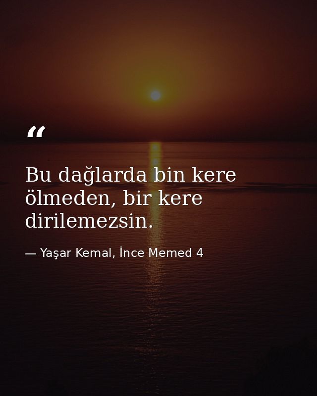 Bu dağlarda bin kere ölmeden, bir kere dirilemezsin. — Yaşar Kemal, İnce Memed 4