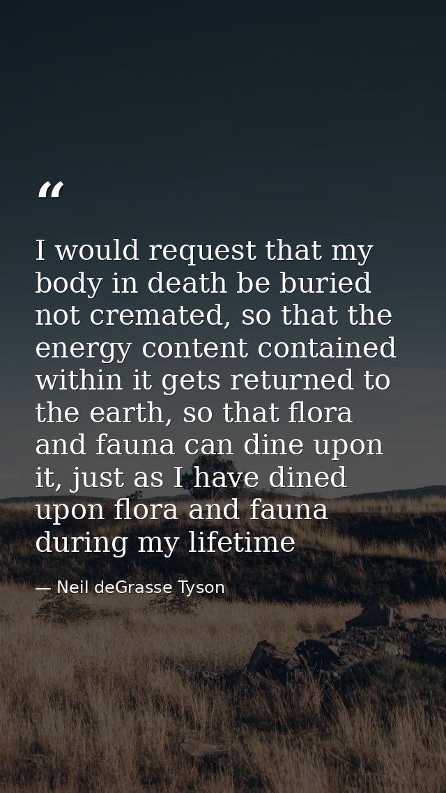 I would request that my body in death be buried not cremated, so that the energy content contained within it gets return — Neil deGrasse Tyson