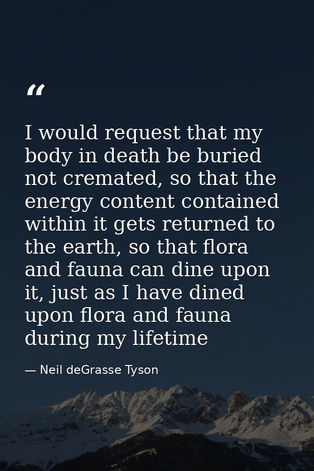 I would request that my body in death be buried not cremated, so that the energy content contained within it gets return — Neil deGrasse Tyson