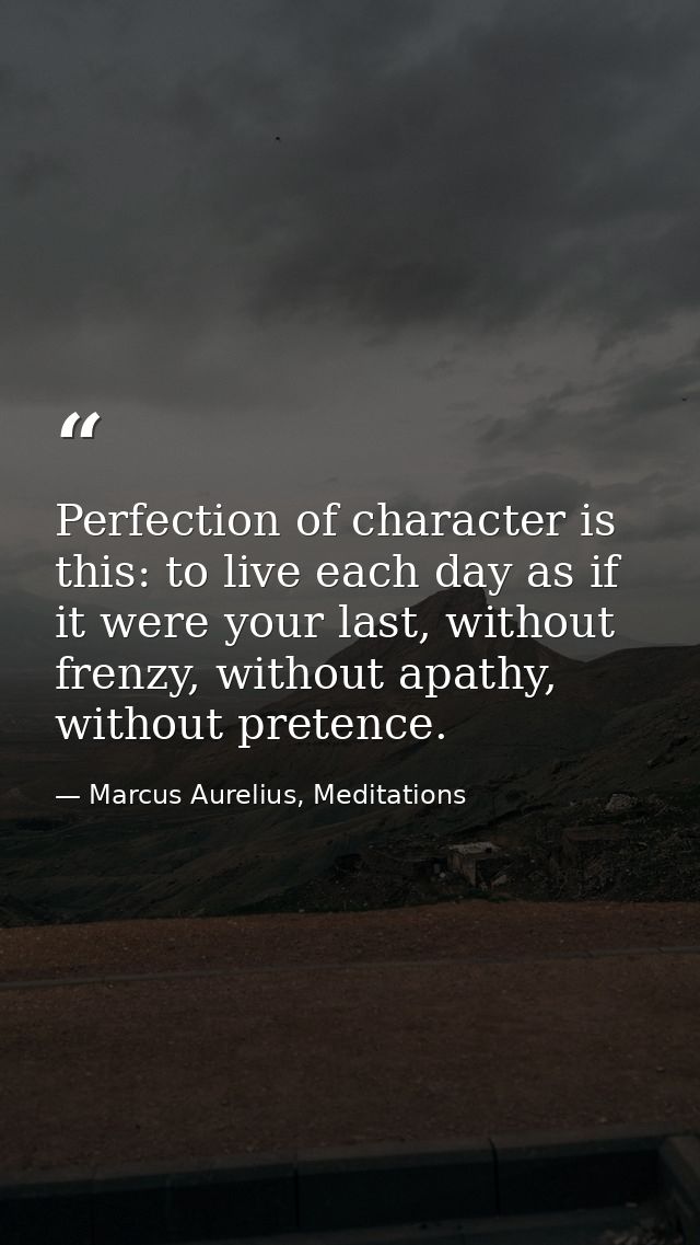Perfection of character is this: to live each day as if it were your last, without frenzy, without apathy, without prete — Marcus Aurelius, Meditations