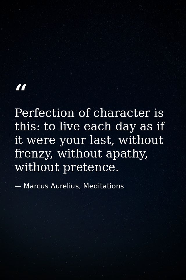 Perfection of character is this: to live each day as if it were your last, without frenzy, without apathy, without prete — Marcus Aurelius, Meditations