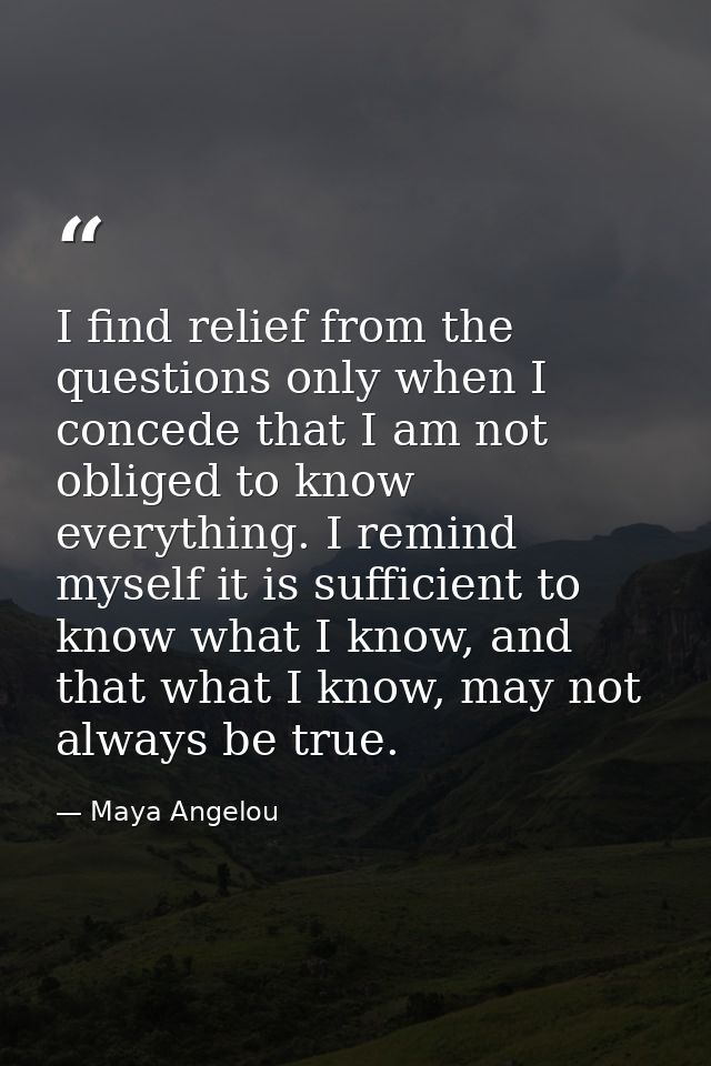 I find relief from the questions only when I concede that I am not obliged to know everything. I remind myself it is suf — Maya Angelou