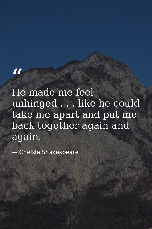 He made me feel unhinged . . . like he could take me apart and put me back together again and again. — Chelsie Shakespeare