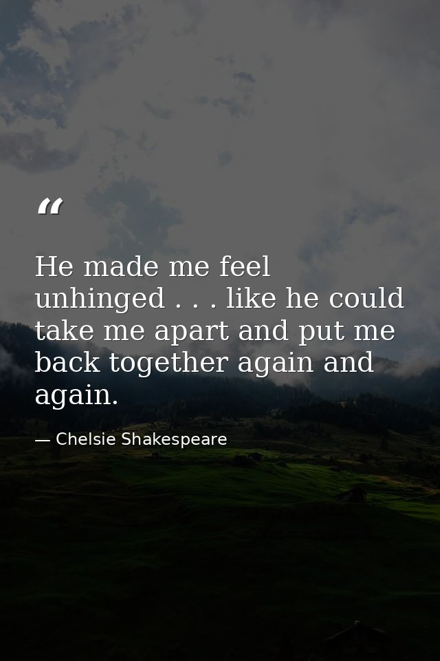 He made me feel unhinged . . . like he could take me apart and put me back together again and again. — Chelsie Shakespeare