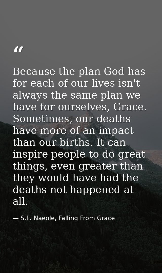 Because the plan God has for each of our lives isn't always the same plan we have for ourselves, Grace. Sometimes, our d — S.L. Naeole, Falling From Grace