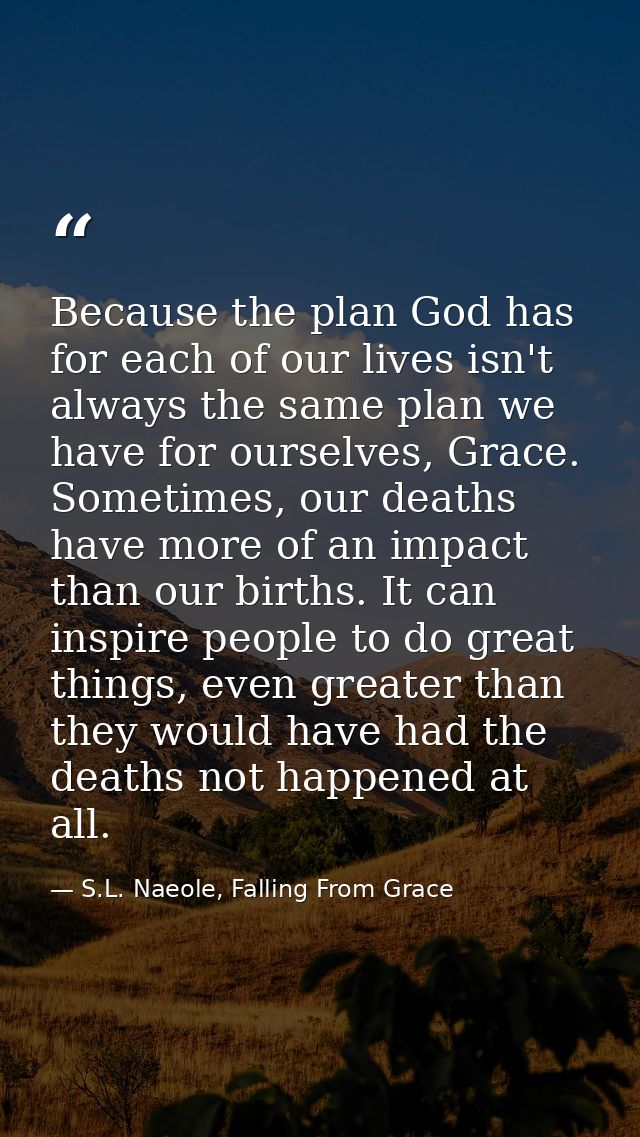 Because the plan God has for each of our lives isn't always the same plan we have for ourselves, Grace. Sometimes, our d — S.L. Naeole, Falling From Grace