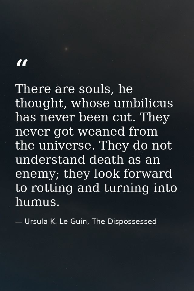 There are souls, he thought, whose umbilicus has never been cut. They never got weaned from the universe. They do not un — Ursula K. Le Guin, The Dispossessed