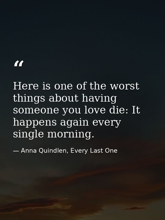 Here is one of the worst things about having someone you love die: It happens again every single morning. — Anna Quindlen, Every Last One