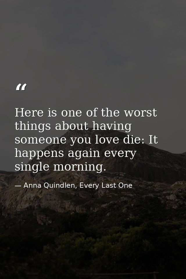 Here is one of the worst things about having someone you love die: It happens again every single morning. — Anna Quindlen, Every Last One