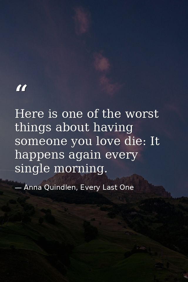 Here is one of the worst things about having someone you love die: It happens again every single morning. — Anna Quindlen, Every Last One
