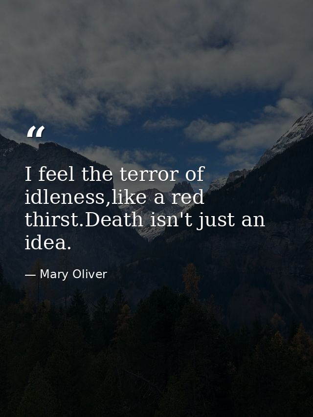 I feel the terror of idleness,like a red thirst.Death isn't just an idea. — Mary Oliver