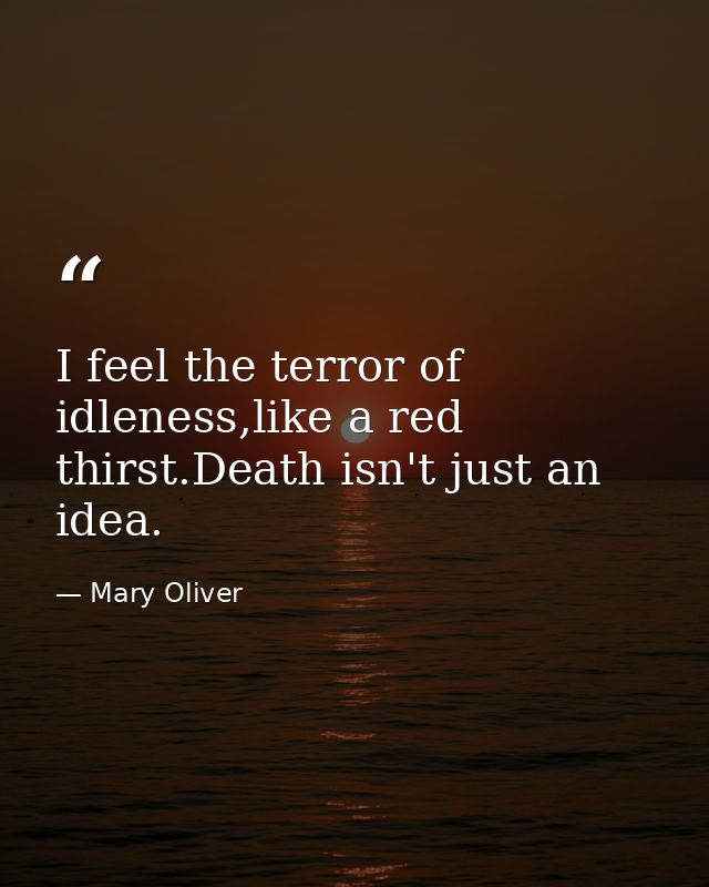 I feel the terror of idleness,like a red thirst.Death isn't just an idea. — Mary Oliver