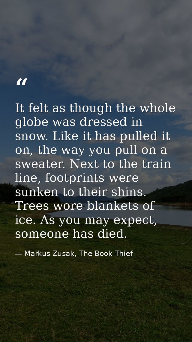 It felt as though the whole globe was dressed in snow. Like it has pulled it on, the way you pull on a sweater. Next to  — Markus Zusak, The Book Thief