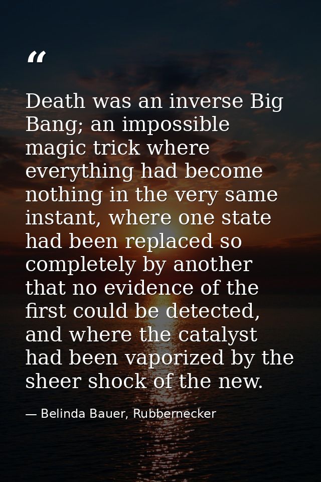 Death was an inverse Big Bang; an impossible magic trick where everything had become nothing in the very same instant, w — Belinda Bauer, Rubbernecker