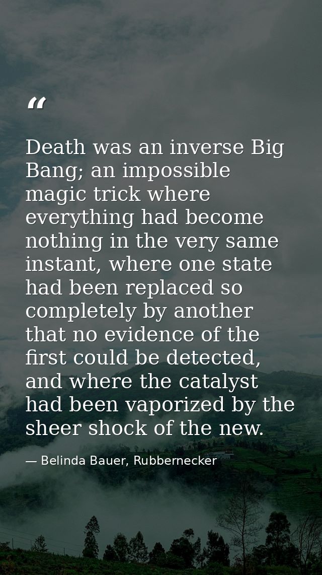 Death was an inverse Big Bang; an impossible magic trick where everything had become nothing in the very same instant, w — Belinda Bauer, Rubbernecker