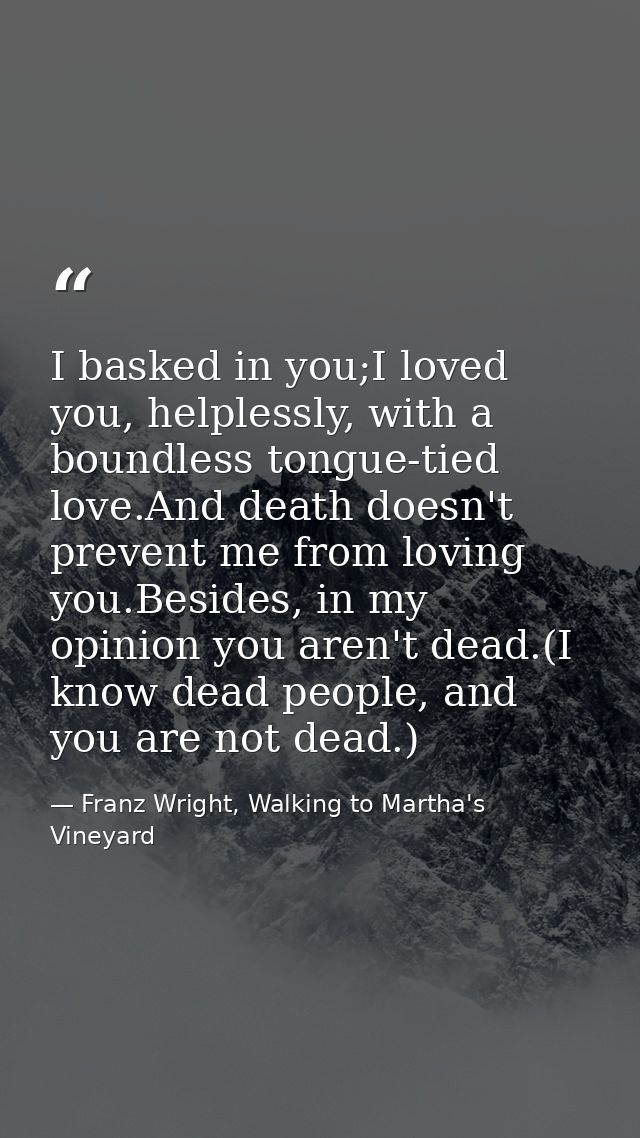 I basked in you;I loved you, helplessly, with a boundless tongue-tied love.And death doesn't prevent me from loving you. — Franz Wright, Walking to Martha's Vineyard
