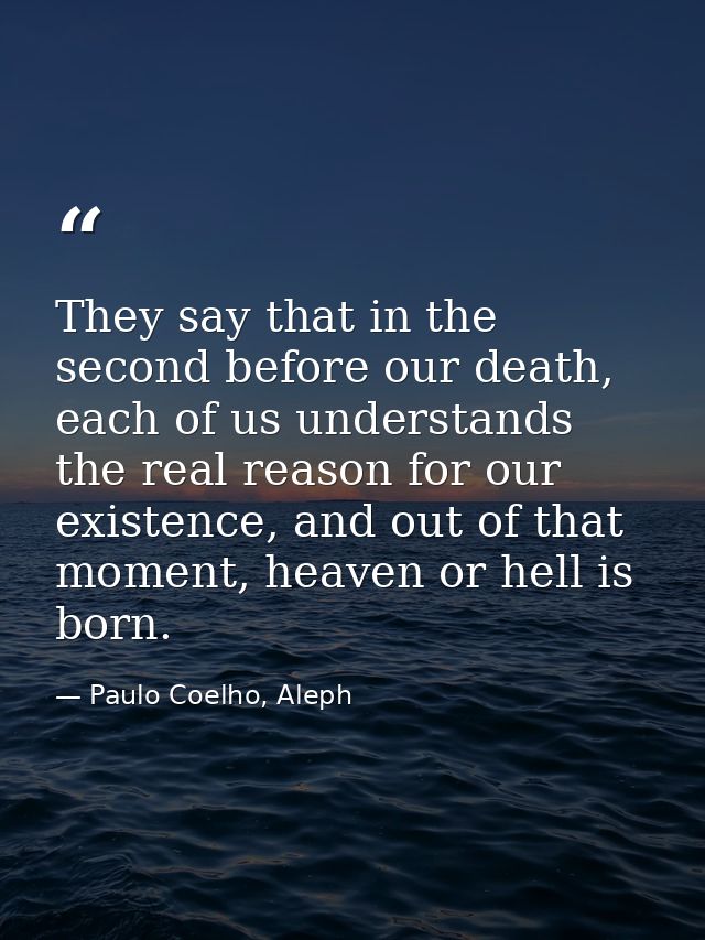 They say that in the second before our death, each of us understands the real reason for our existence, and out of that  — Paulo Coelho, Aleph