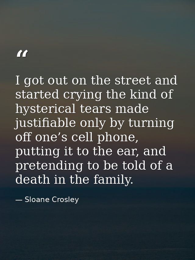 I got out on the street and started crying the kind of hysterical tears made justifiable only by turning off one’s cell  — Sloane Crosley