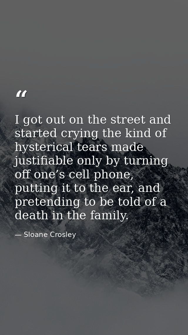 I got out on the street and started crying the kind of hysterical tears made justifiable only by turning off one’s cell  — Sloane Crosley
