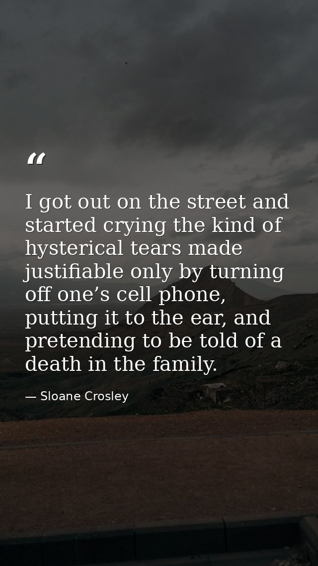 I got out on the street and started crying the kind of hysterical tears made justifiable only by turning off one’s cell  — Sloane Crosley