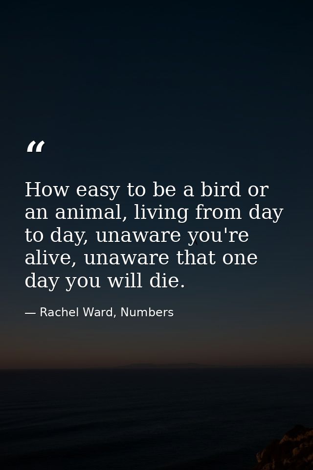 How easy to be a bird or an animal, living from day to day, unaware you're alive, unaware that one day you will die. — Rachel Ward, Numbers