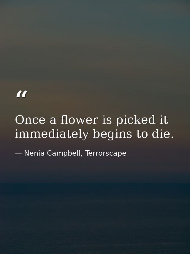 Once a flower is picked it immediately begins to die. — Nenia Campbell, Terrorscape
