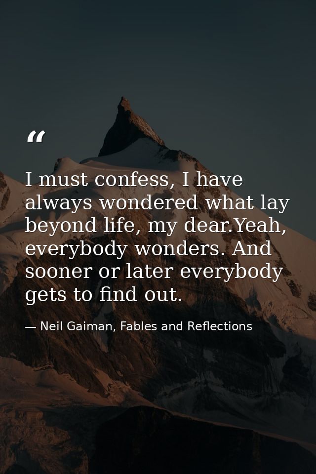 I must confess, I have always wondered what lay beyond life, my dear.Yeah, everybody wonders. And sooner or later everyb — Neil Gaiman, Fables and Reflections