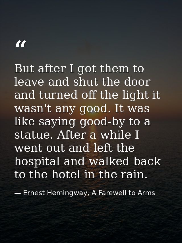 But after I got them to leave and shut the door and turned off the light it wasn't any good. It was like saying good-by  — Ernest Hemingway, A Farewell to Arms