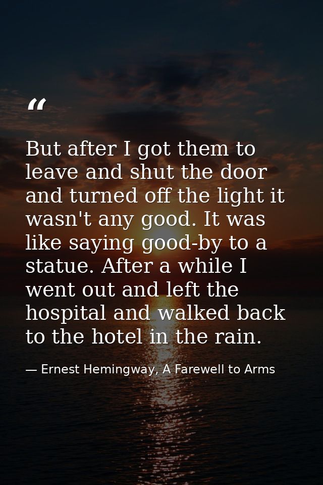 But after I got them to leave and shut the door and turned off the light it wasn't any good. It was like saying good-by  — Ernest Hemingway, A Farewell to Arms