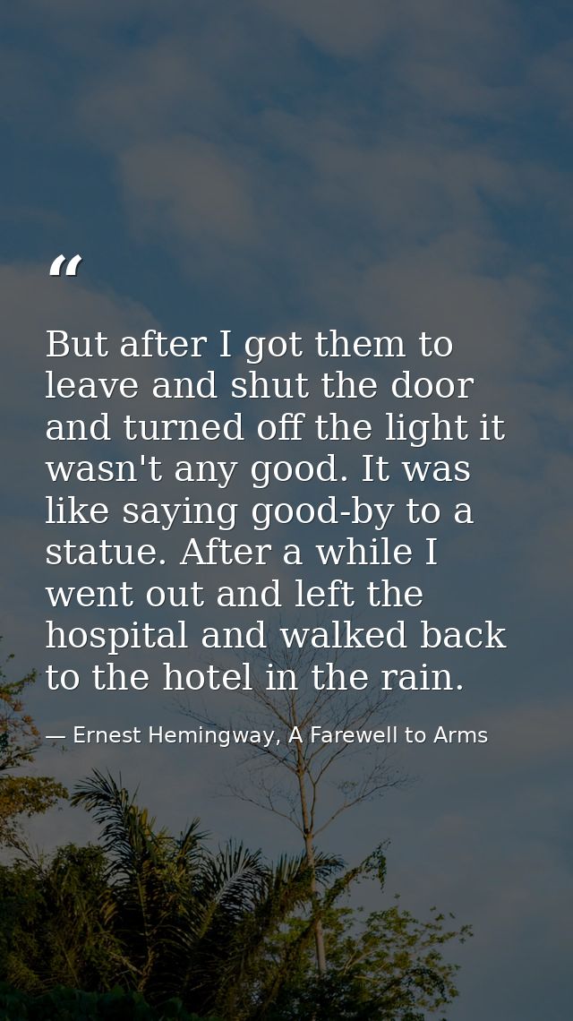 But after I got them to leave and shut the door and turned off the light it wasn't any good. It was like saying good-by  — Ernest Hemingway, A Farewell to Arms