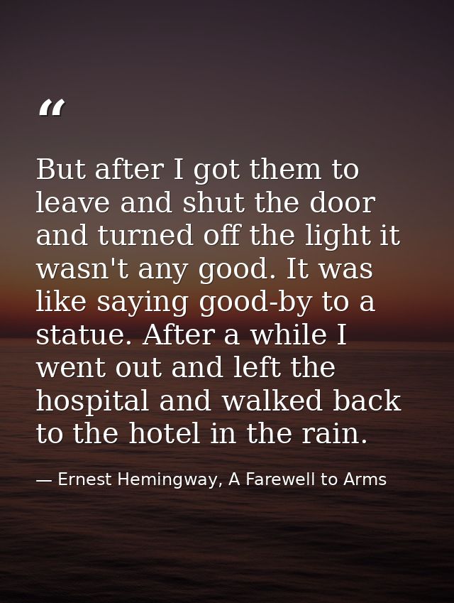 But after I got them to leave and shut the door and turned off the light it wasn't any good. It was like saying good-by  — Ernest Hemingway, A Farewell to Arms