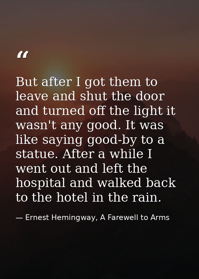 But after I got them to leave and shut the door and turned off the light it wasn't any good. It was like saying good-by  — Ernest Hemingway, A Farewell to Arms