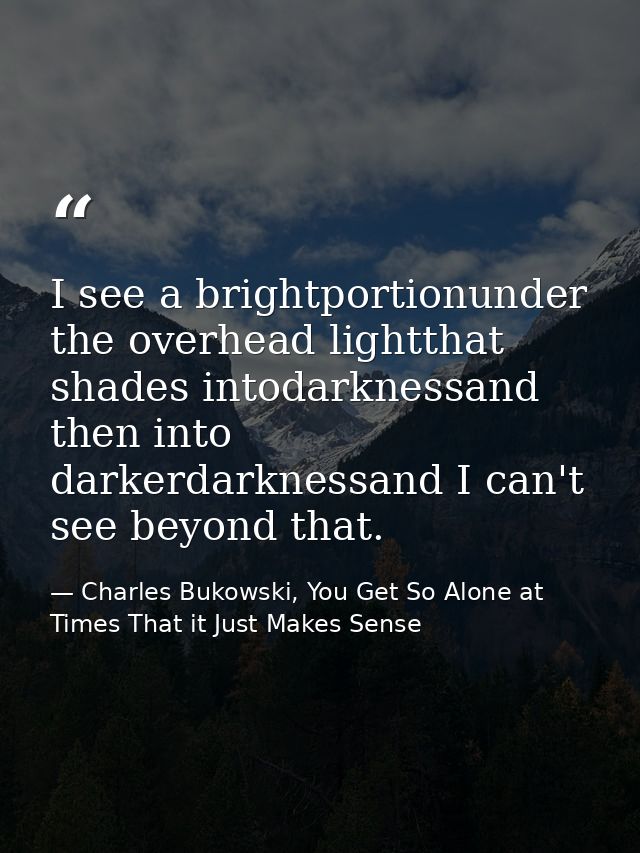 I see a brightportionunder the overhead lightthat shades intodarknessand then into darkerdarknessand I can't see beyond  — Charles Bukowski, You Get So Alone at Times That it Just Makes Sense