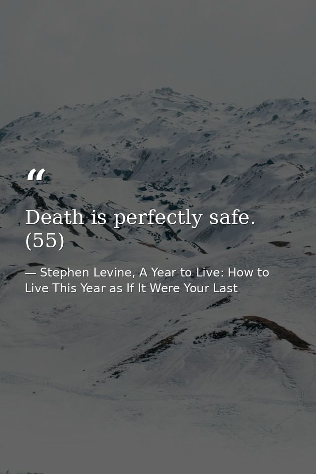 Death is perfectly safe. (55) — Stephen Levine, A Year to Live: How to Live This Year as If It Were Your Last