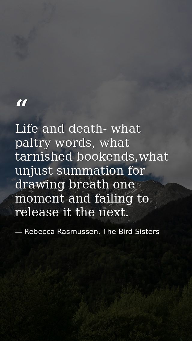 Life and death- what paltry words, what tarnished bookends,what unjust summation for drawing breath one moment and faili — Rebecca Rasmussen, The Bird Sisters