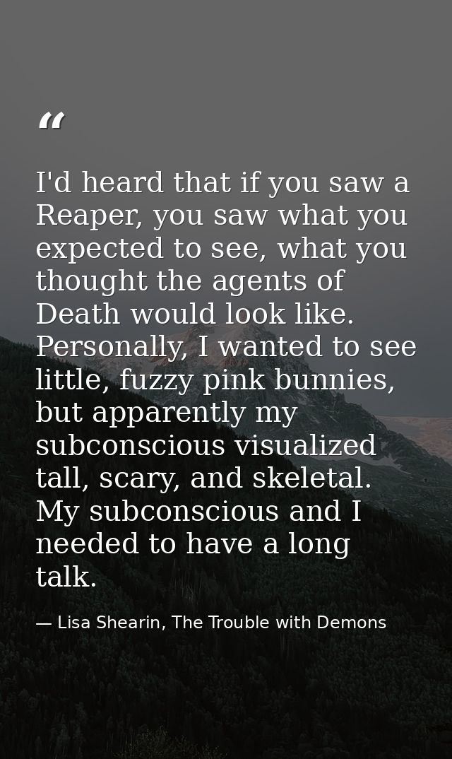 I'd heard that if you saw a Reaper, you saw what you expected to see, what you thought the agents of Death would look li — Lisa Shearin, The Trouble with Demons